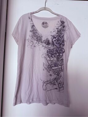 Women's cream with Lavender V-Neck Floral Graphic Tee, XXL